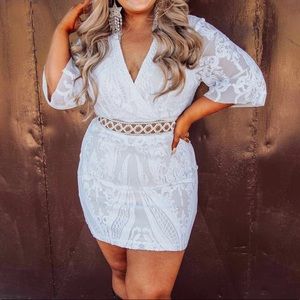 Plus size white sequin mini dress